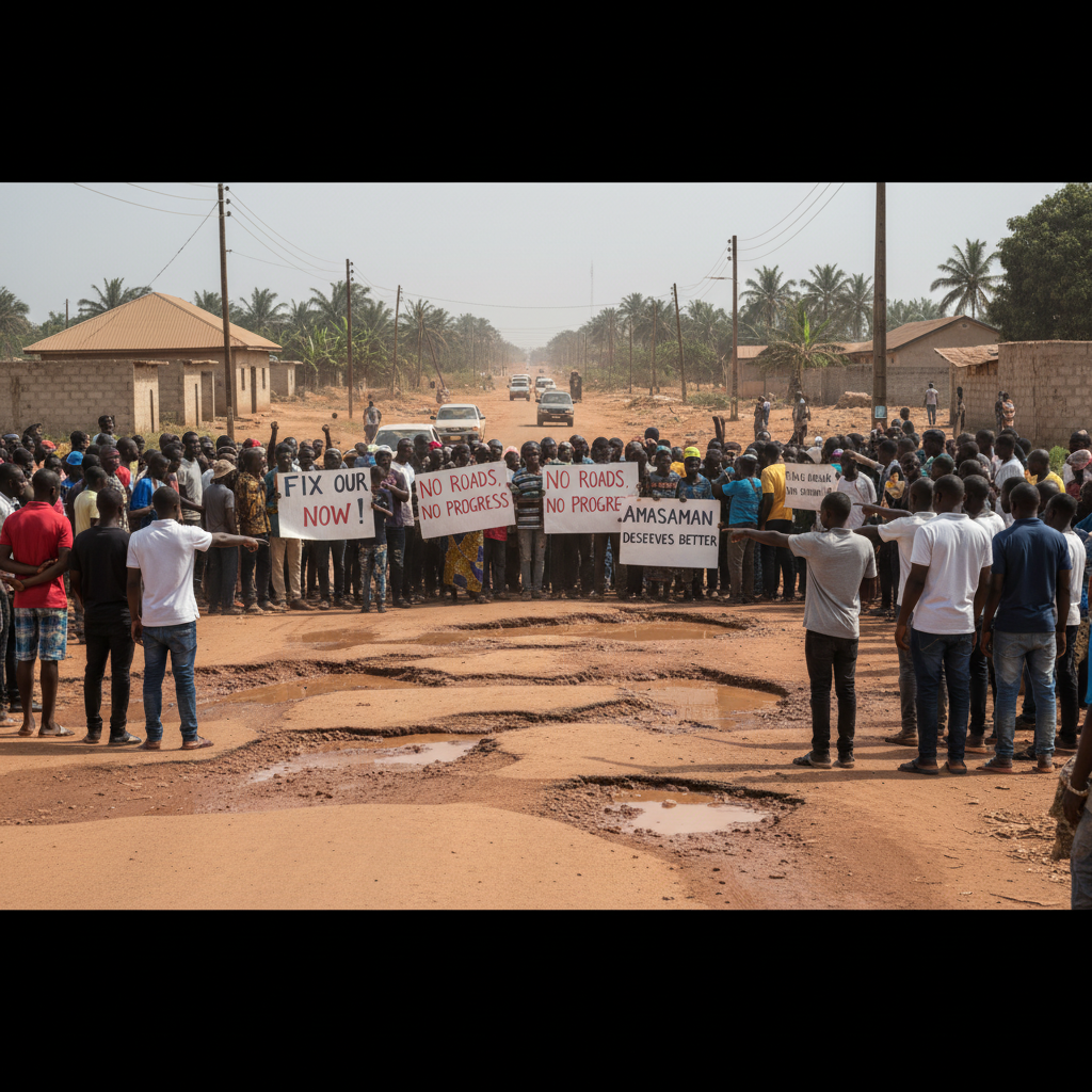 Amasaman Residents Protest Deplorable Road Conditions