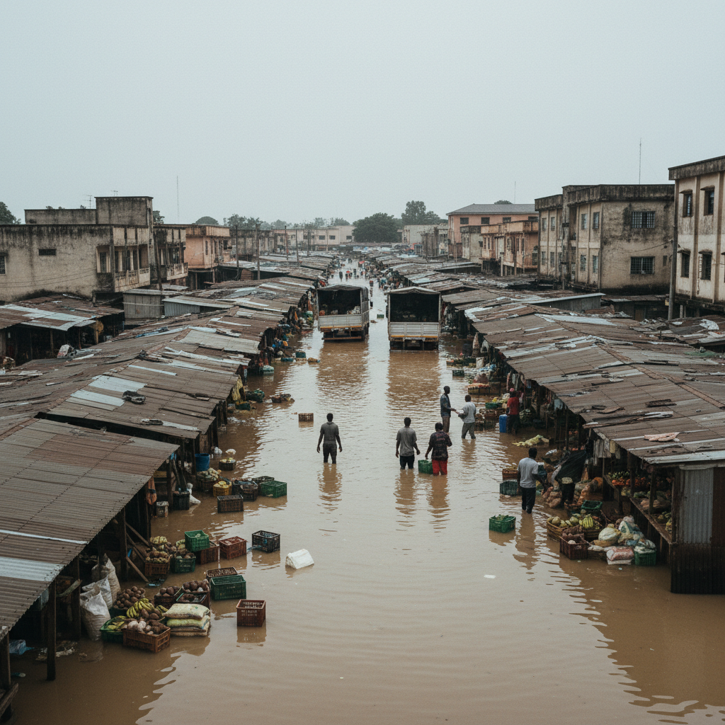 Dr Mensah Market flooded after downpour in Kumasi
