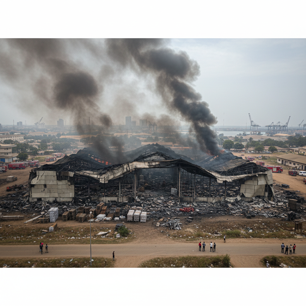 Massive Fire Engulfs Melcom Warehouse in Tema Free Zones