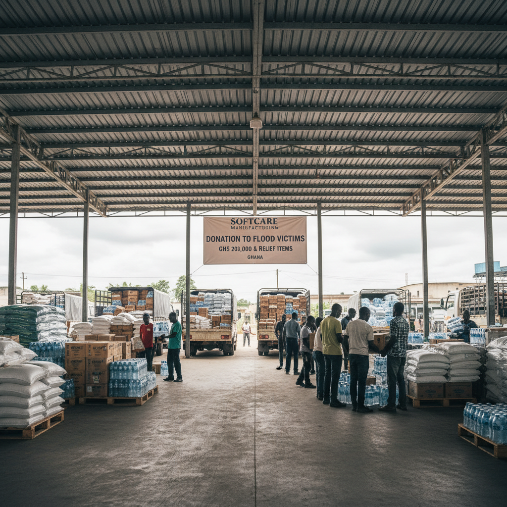 Softcare Manufacturing Donates GHS 200,000 and Relief Items to Flood Victims