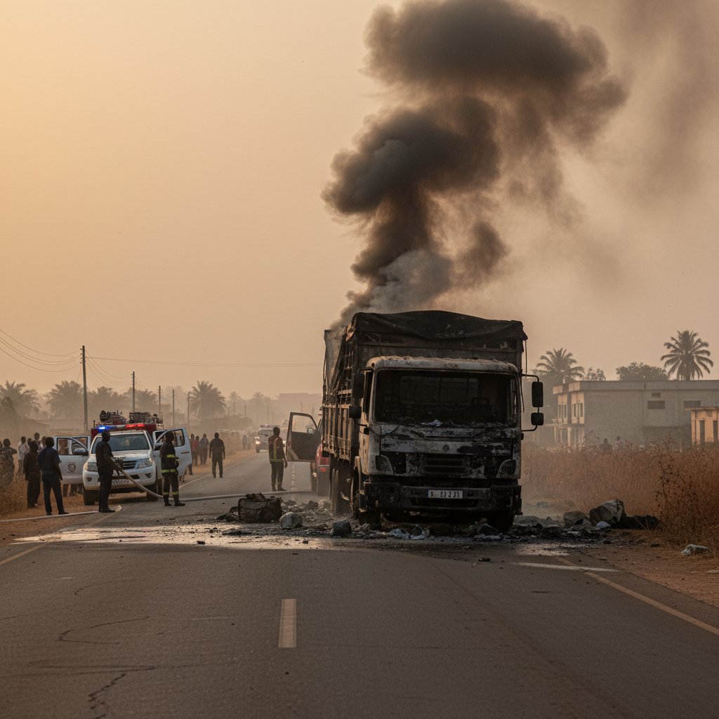 Truck fire on Cape Coast Takoradi road causes no injuries